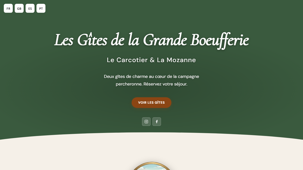 Home page of the Gîtes de la Grande Boeufferie website